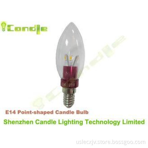 Red Aluminum Point Shaped 3W LED Candle Bulb E14 B15 E10 27